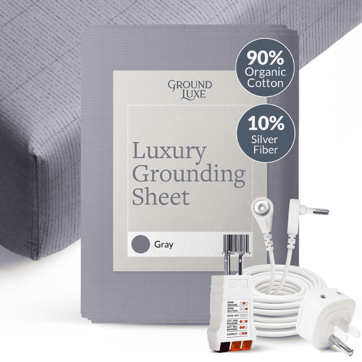 GroundLuxe fitted grounding sheet, cord, and outlet tester